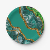 Emerald Green & Gold Agate Geode Glitter Papieren Bordje (Voorkant)