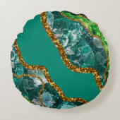 Emerald Green & Gold Agate Geode Glitter Rond Kussen (Voorkant)