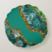 Emerald Green & Gold Agate Geode Glitter Rond Kussen (Achterkant)