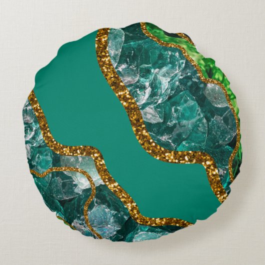 Emerald Green & Gold Agate Geode Glitter Rond Kussen (Achterkant)