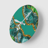 Emerald Green & Gold Agate Geode Glitter Ronde Klok (Hoek)