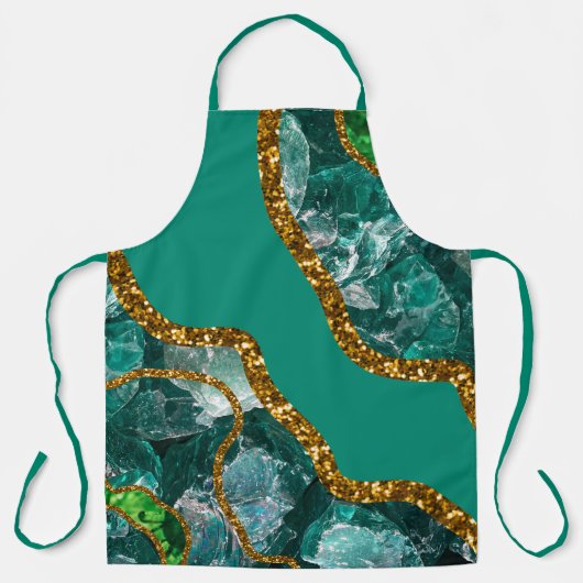 Emerald Green & Gold Agate Geode Glitter Schort (Voorkant)