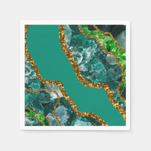 Emerald Green & Gold Agate Geode Glitter Servet