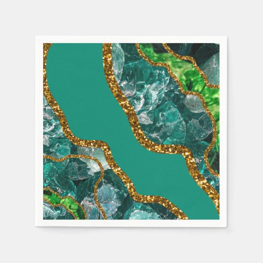 Emerald Green & Gold Agate Geode Glitter Servet (Voorkant)