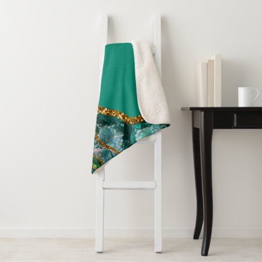 Emerald Green & Gold Agate Geode Glitter Sherpa Deken (In situ)