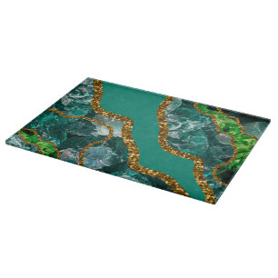 Emerald Green & Gold Agate Geode Glitter Snijplank