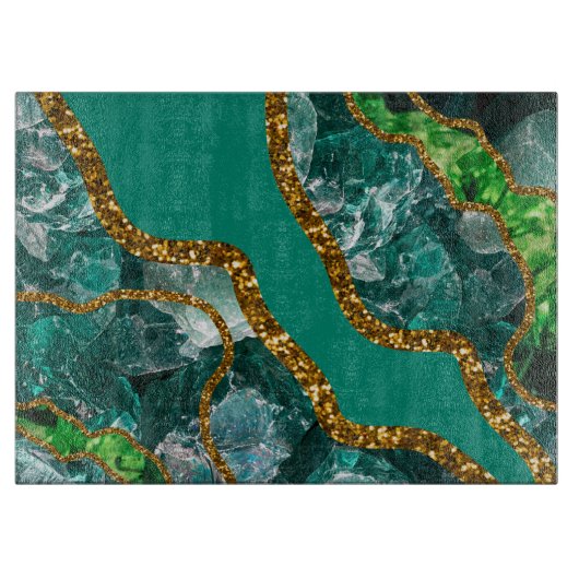 Emerald Green & Gold Agate Geode Glitter Snijplank (Voorkant)