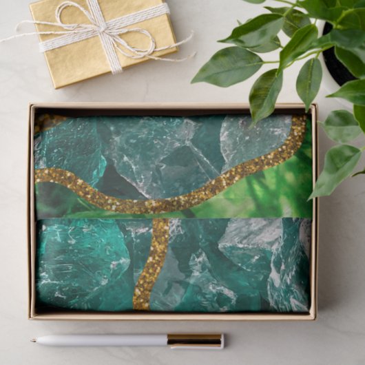 Emerald Green & Gold Agate Geode Glitter Tissuepapier (Geschenk)