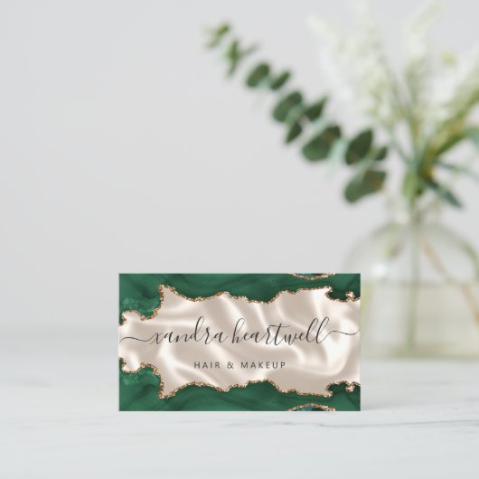 Emerald Green Gold Agate Ivory Luxury Visitekaartje (Staand voorkant)