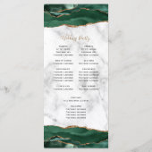 Emerald Green Gold Agate Marble Wedding Programmakaart (Achterkant)