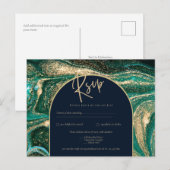 Emerald Green Gold Agate Marble Wedding RSVP Briefkaart (Voorkant / Achterkant)