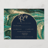 Emerald Green Gold Agate Marble Wedding RSVP Briefkaart (Voorkant)