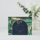 Emerald Green Gold Agate Marble Wedding RSVP Briefkaart (Staand voorkant)