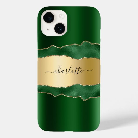 Emerald green gold agate marmer name script Case-Mate iPhone case (Achterkant)