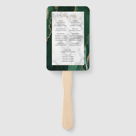 Emerald Green Gold Agate Marmeren Trouwprogramma Handwaaier (Achterkant)