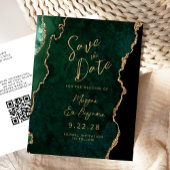 Emerald Green Gold Agate QR-code Save the Date Aankondigingskaart