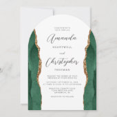 Emerald Green Gold Agate Script Arch Wedding Kaart (Voorkant)