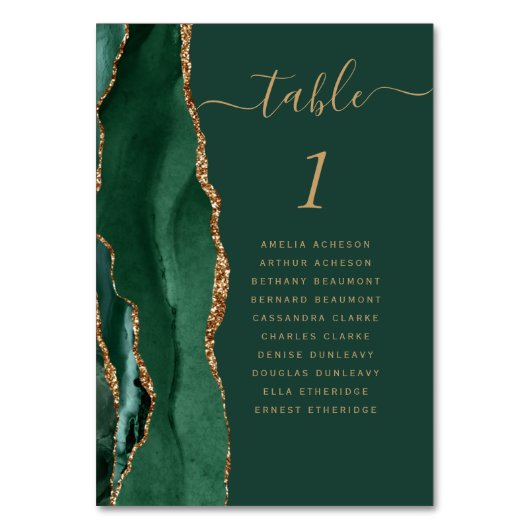 Emerald Green Gold Agate Wedding Kaart (Achterkant)