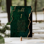 Emerald Green Gold Agate Wedding Kaart<br><div class="desc">Deze elegante moderne trouwtafel nummerkaart heeft een smaragdgroene waterverf agaat achtergrond afgewerkt met faux gouden glitter. Het woord "table" verschijnt in goudkleurig handschrift. Voeg de namen toe van uw gasten die aan elke tabel zijn toegewezen.</div>