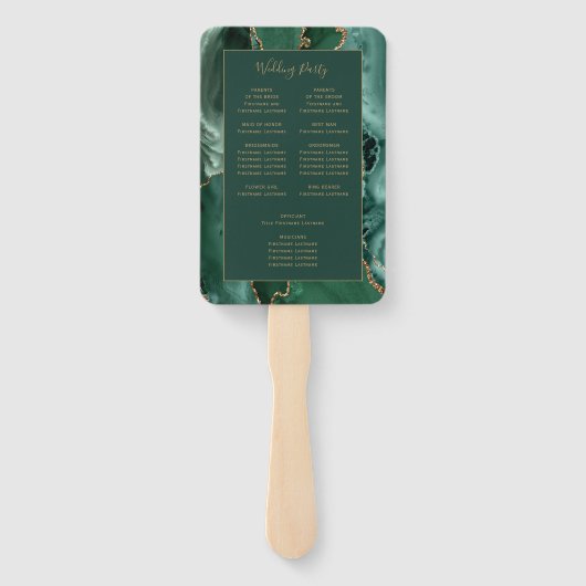 Emerald Green Gold Agate Wedding Programme Handwaaier (Achterkant)