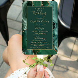 Emerald Green Gold Agate Wedding Programme Handwaaier