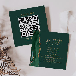 Emerald Green Gold Agate Wedding QR Code RSVP Informatiekaartje