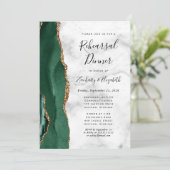 Emerald Green Gold Agate Wedding Rehearsal Dinner Kaart (Staand voorkant)