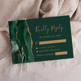 Emerald Green Gold Agate Wedding RSVP
