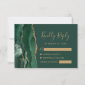 Emerald Green Gold Agate Wedding RSVP Kaartje (Voorkant)