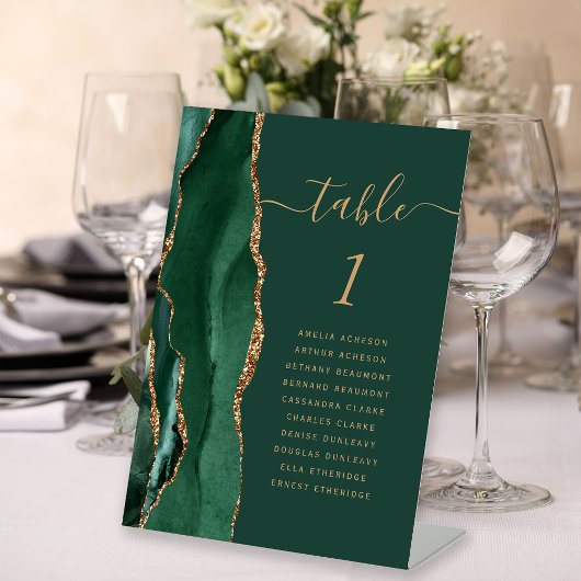Emerald Green Gold Agate Wedding Table Number Reclamebord Met Voetstuk