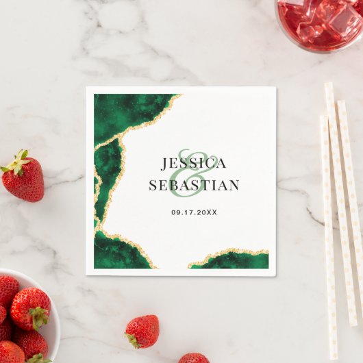 Emerald Green Gold Agate White Elegant Wedding Servet (Insitu)