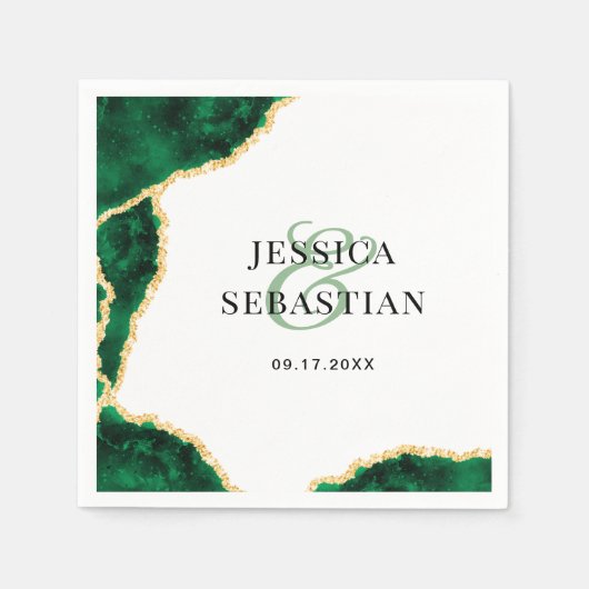 Emerald Green Gold Agate White Elegant Wedding Servet (Voorkant)