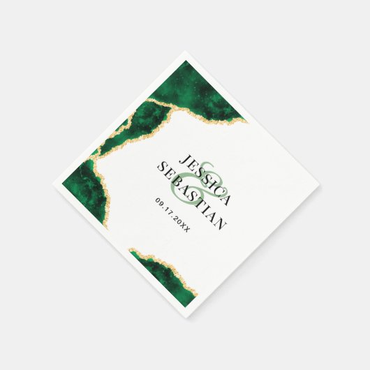 Emerald Green Gold Agate White Elegant Wedding Servet (Hoek)