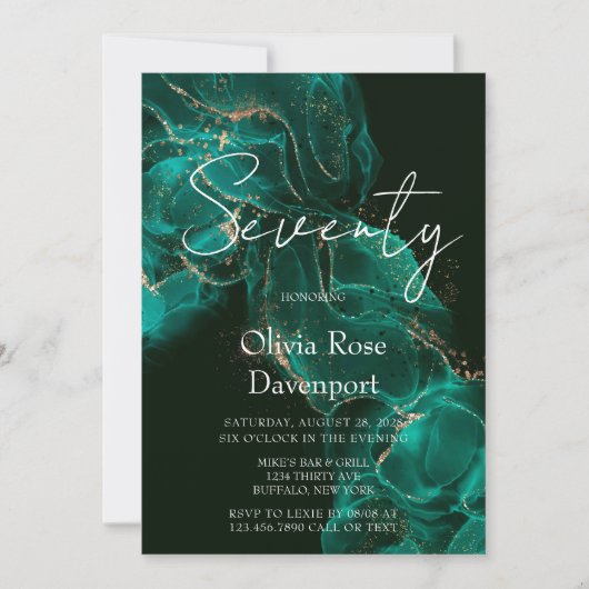 Emerald Green Gold Alcohol Ink 70e verjaardag Kaart (Voorkant)