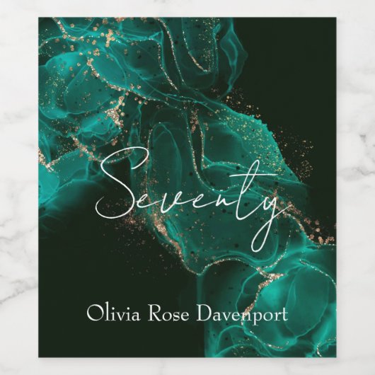 Emerald Green Gold Alcohol Ink 70e verjaardag Wijn Etiket (Enkel label)