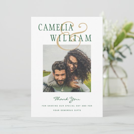 Emerald Green Gold Ampersand Wedding PHOTO Kaart (Staand voorkant)