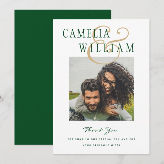 Emerald Green Gold Ampersand Wedding PHOTO Kaart (Voorkant / Achterkant)