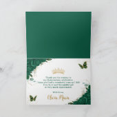 Emerald Green Gold Arch Butterflies Quinceañera Bedankkaart (Binnen)