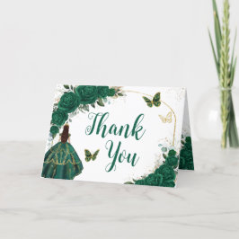 Emerald Green Gold Arch Butterflies Quinceañera Bedankkaart