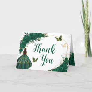Emerald Green Gold Arch Butterflies Quinceañera Bedankkaart