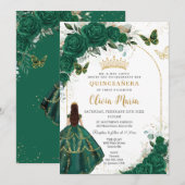 Emerald Green Gold Arch Butterflies Quinceañera Kaart (Voorkant / Achterkant)