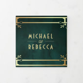 Emerald Green Gold Art Deco Fotocollage Trouwen Drieluik Uitnodiging (Cover)