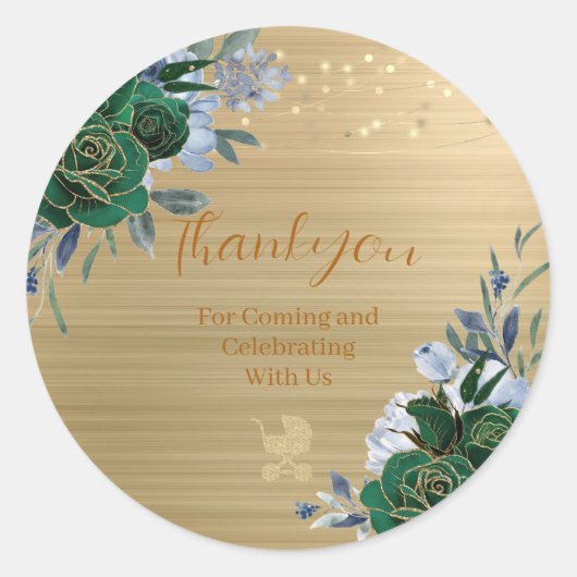 Emerald Green Gold Baby shower Thankyou Sticker (Voorkant)