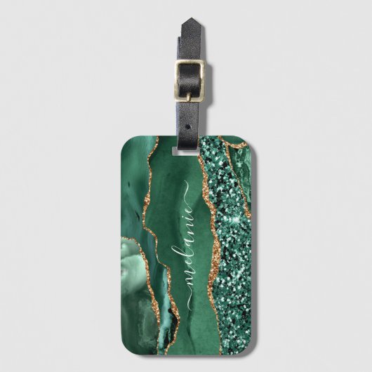 Emerald Green Gold Bagagelabel met aangepaste naam (Voorkant (verticaal))