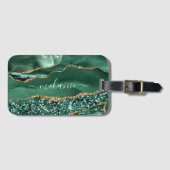 Emerald Green Gold Bagagelabel met aangepaste naam (Voorkant (horizontaal))