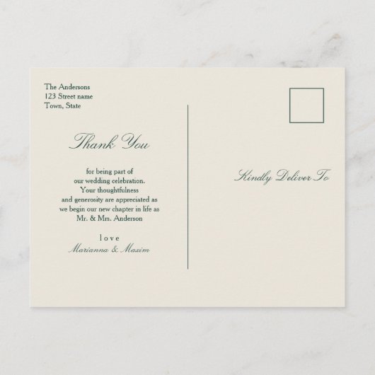 Emerald Green Gold Barok bruiloft Dank u Briefkaart (Achterkant)
