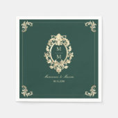 Emerald Green Gold Barok Monogram Huwelijk Servet (Voorkant)