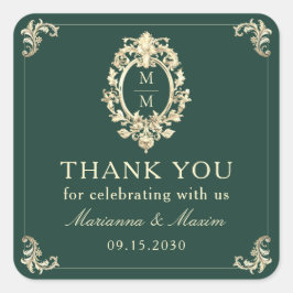 Emerald Green Gold Baroque Wedding Thank You Vierkante Sticker