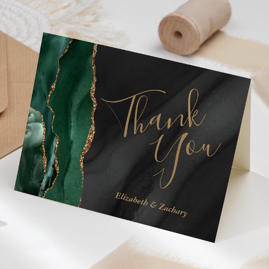 Emerald Green Gold Black Agaat Wedding Bedankt Kaart