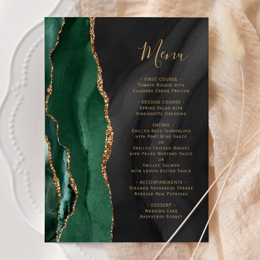 Emerald Green Gold Black Agaat Wedding Menu